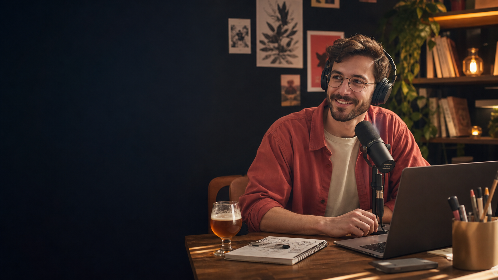 Polski twórca nagrywający podcast w domowym studio